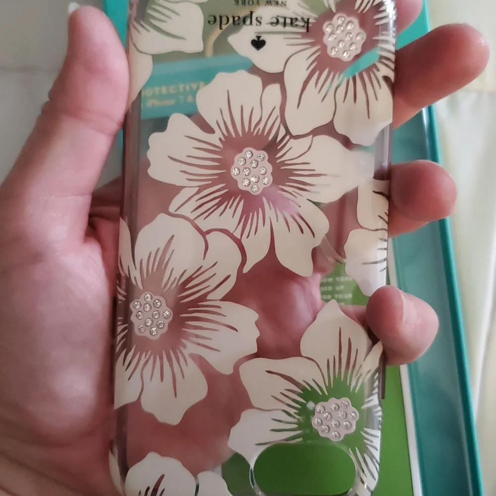 Kate Spade Clear Floral iPhone‎ 6 6s 7 8 Hardshell Protective Case Rhinestones